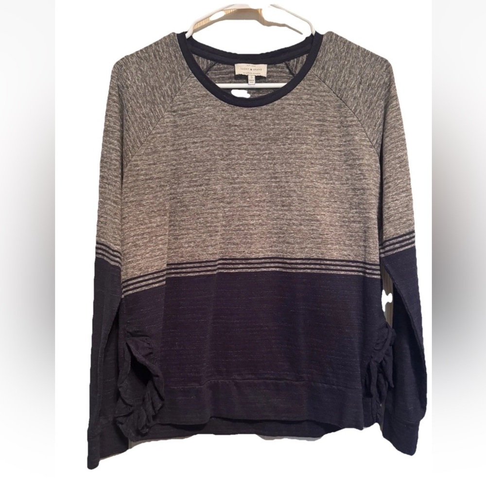 Lucky‎ Brand Long Sleeve Cropped Shirt Womens Size Small Navy Gray Stripe